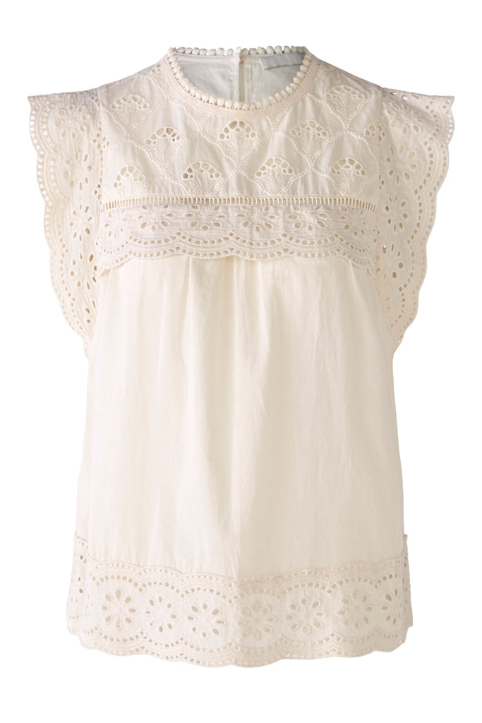 Oui Off White Sleeveless Broderie Anglaise Top