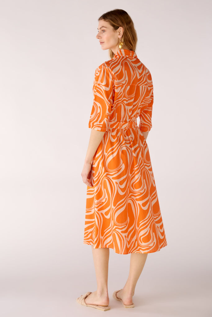 Oui Orange/Cream Swirl Print Midi Shirt Dress From Back