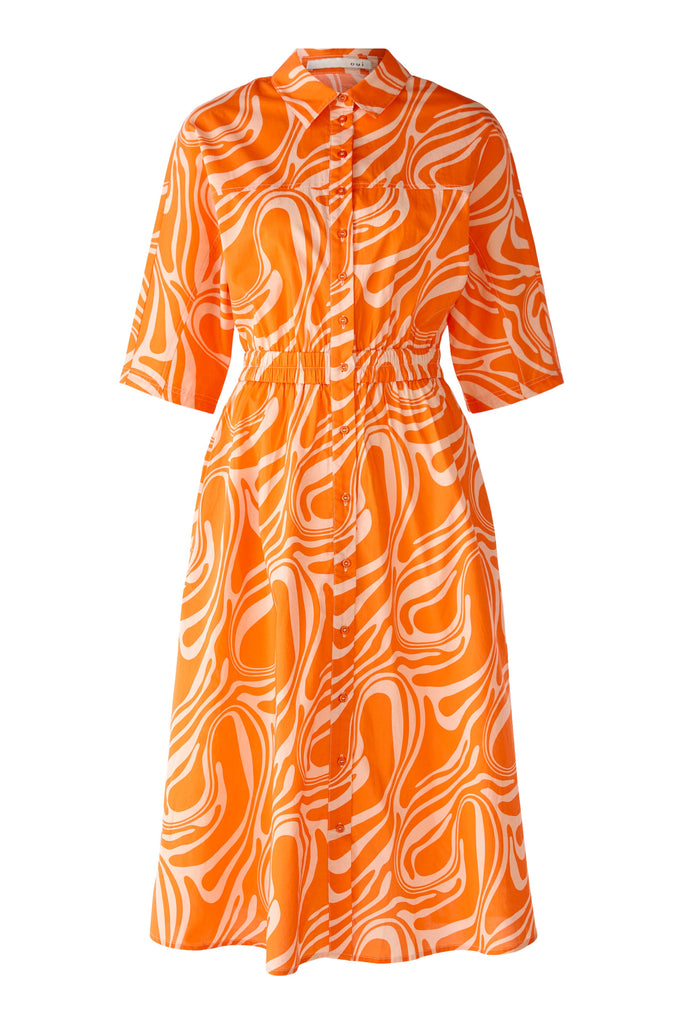 Oui Orange/Cream Swirl Print Midi Shirt Dress