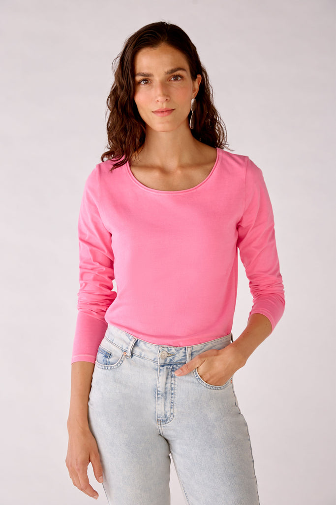 Oui Organic Cotton Long Sleeve Top In Pink