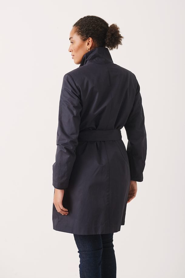 Part Two Carvine Navy Funnel Neck Belted Coat