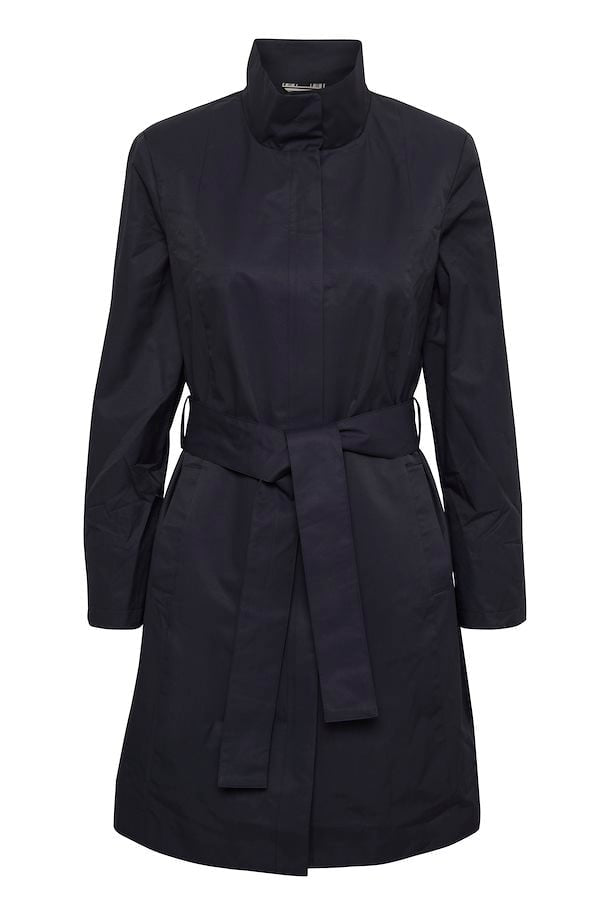Part Two Carvine Navy Funnel Neck Belted Coat