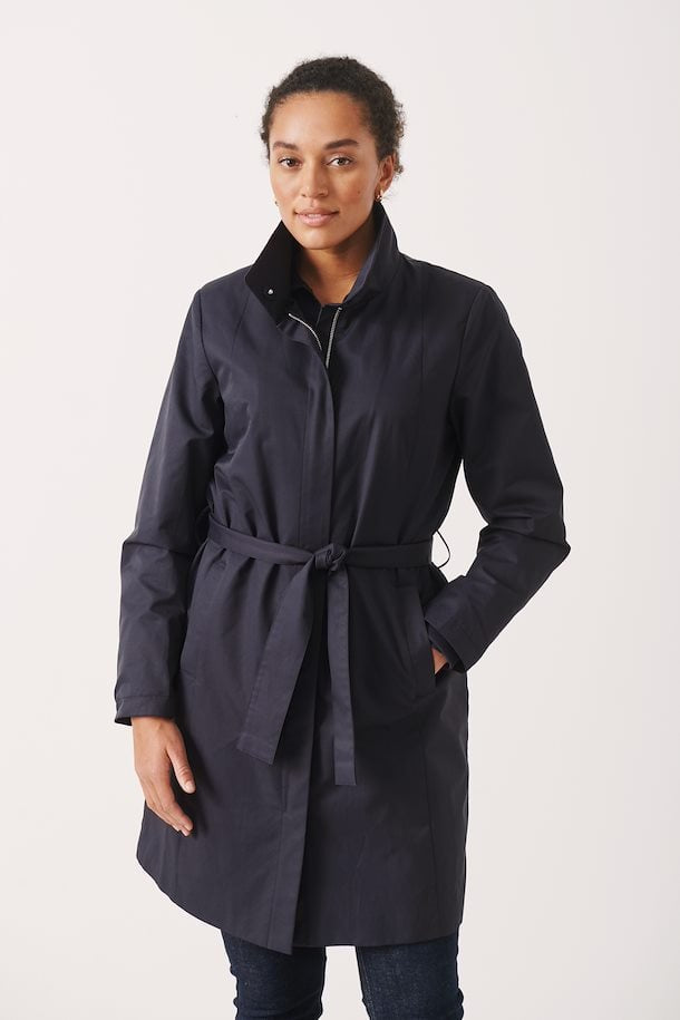 Funnel neck clearance belted coat