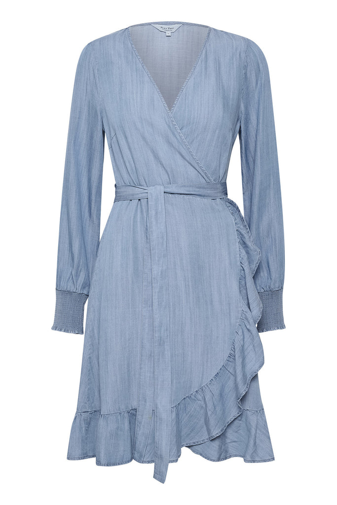 Part Two Sol Knee Length Light Denim Wrap Dress