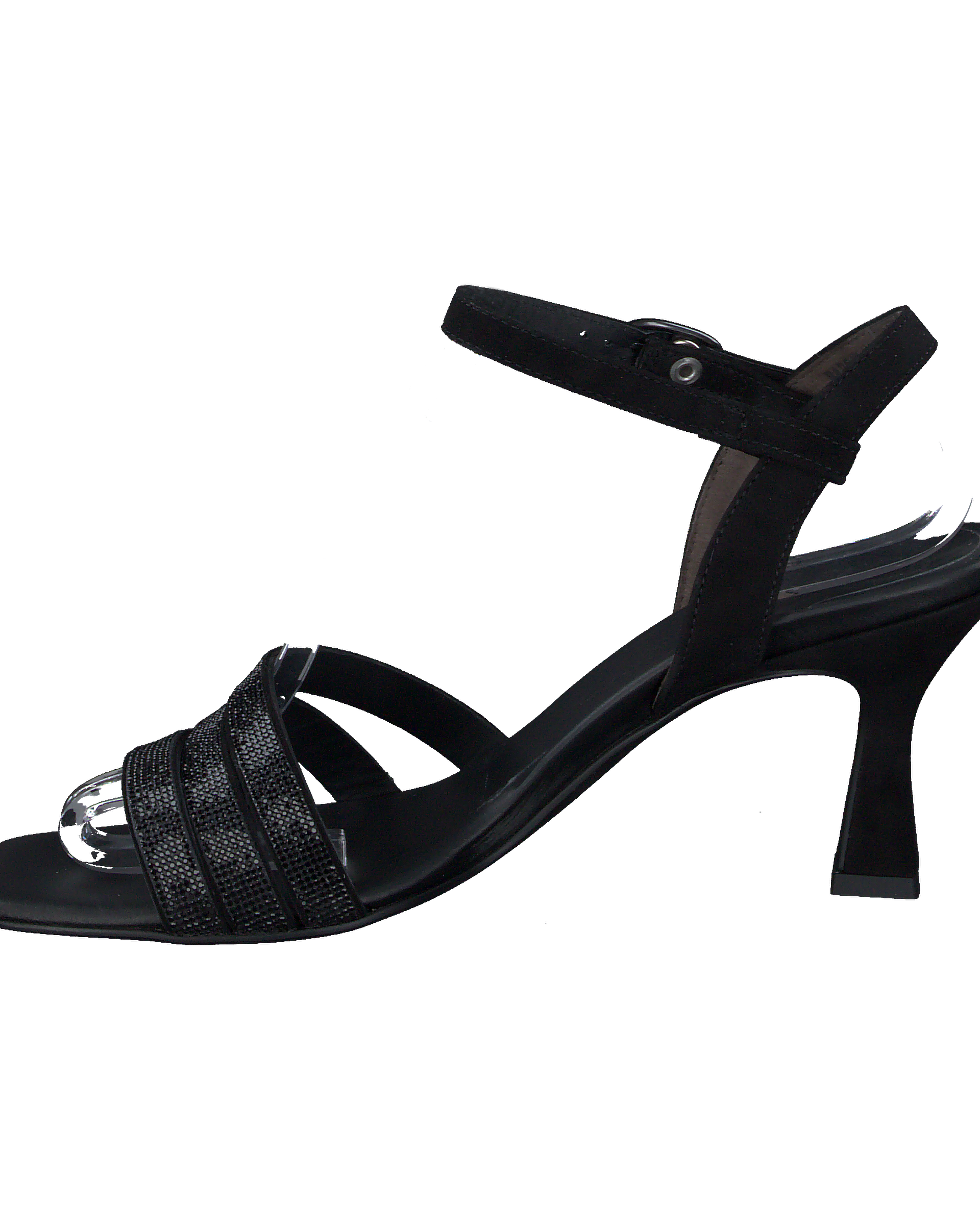 Paul Green Black Sparkly Strappy Sandals With Kitten Heel