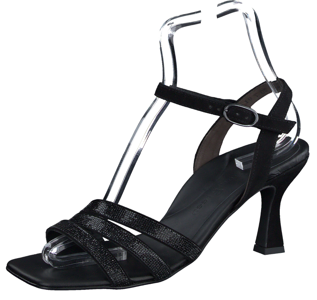 Paul Green Black Sparkly Strap Sandals With Kitten Heel