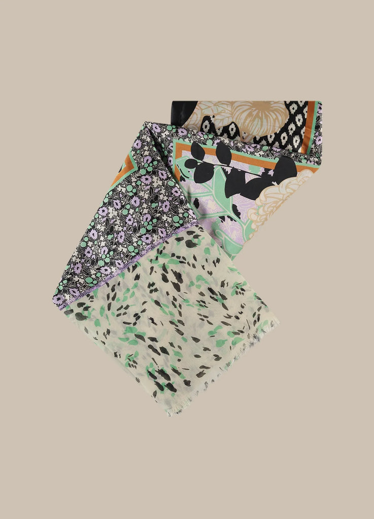 Summum Mint Green & Mustard Yellow Print Scarf