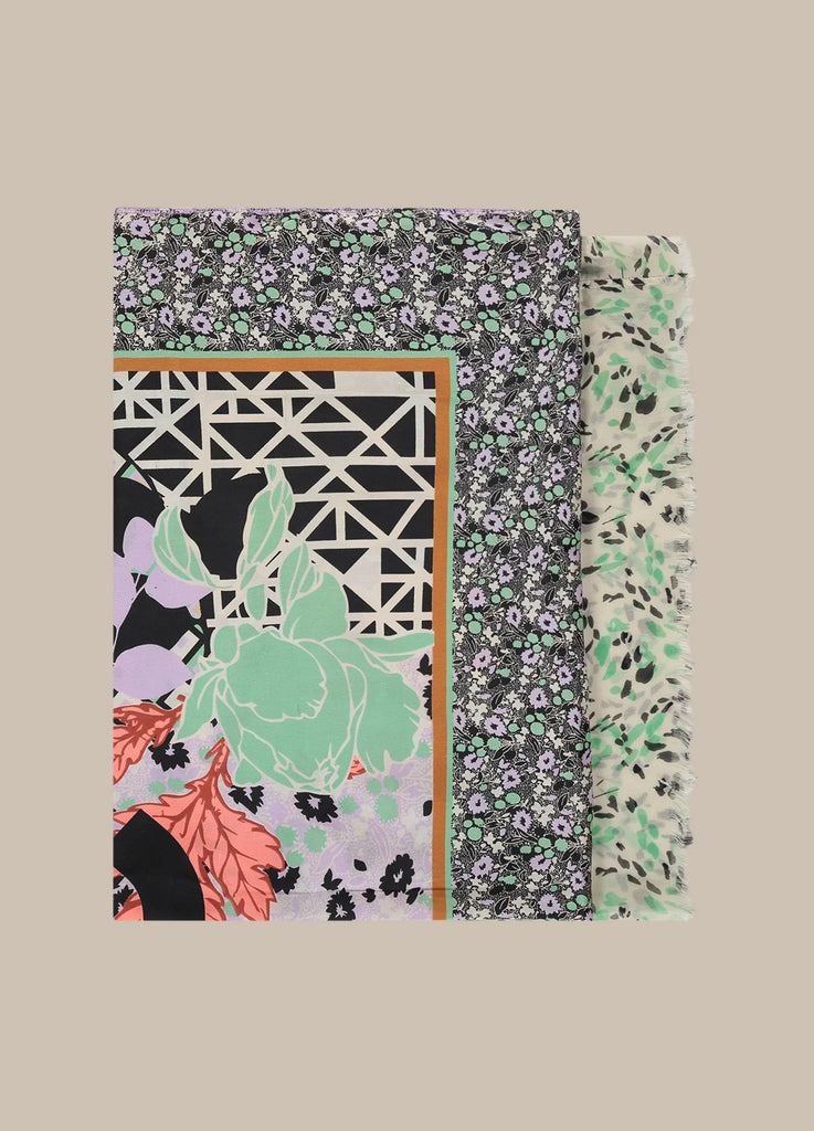 Summum Mint Green Lilac & Coral  Print Scarf